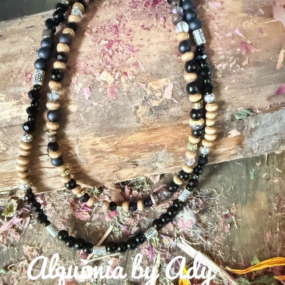 WOOD BLACK ONYX CHOKER NECKLACE - Picture 5 of 5